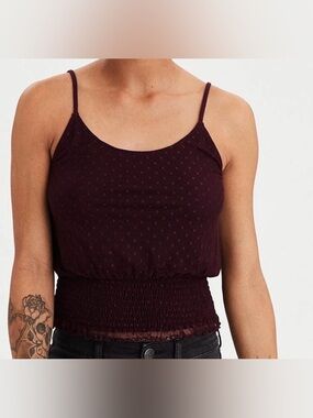 Women’s American Eagle Maroon Smocked Mesh Crop Tank
